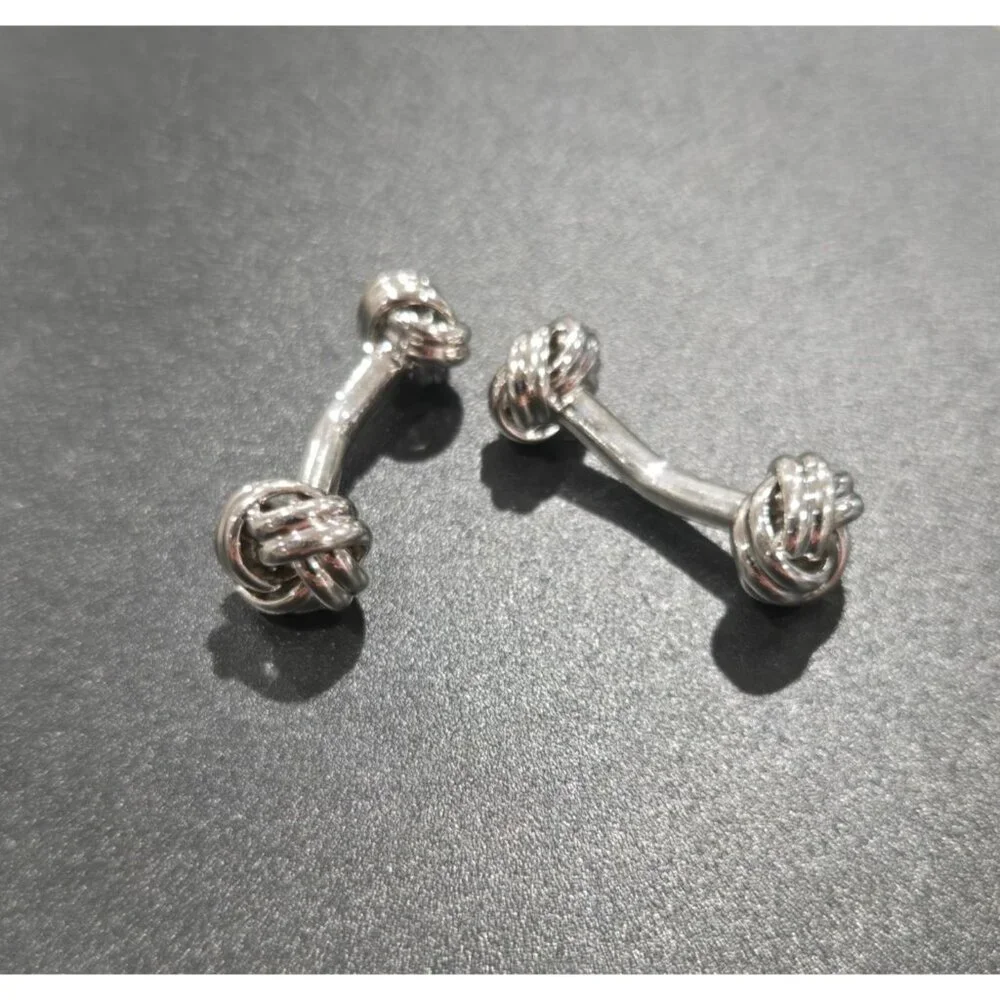 Double Knot Silver Toned Cufflinks For Men’s Formal Wear Unique Woven Design Pol - Picture 1 of 4